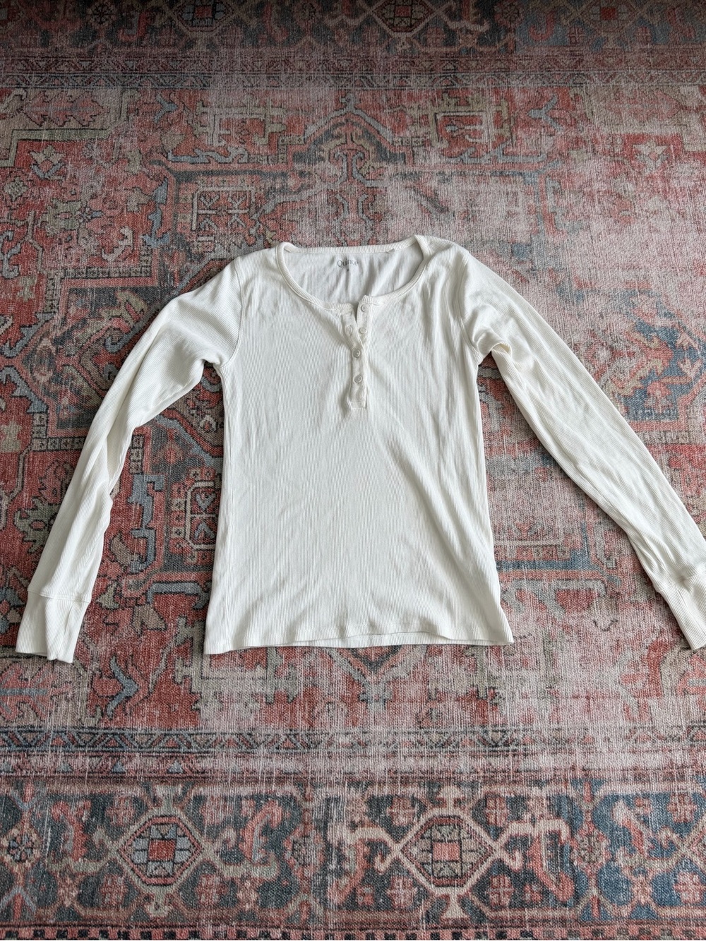Quince Cotton Micro-Rib Henley Long Sleeve Tee - Size M